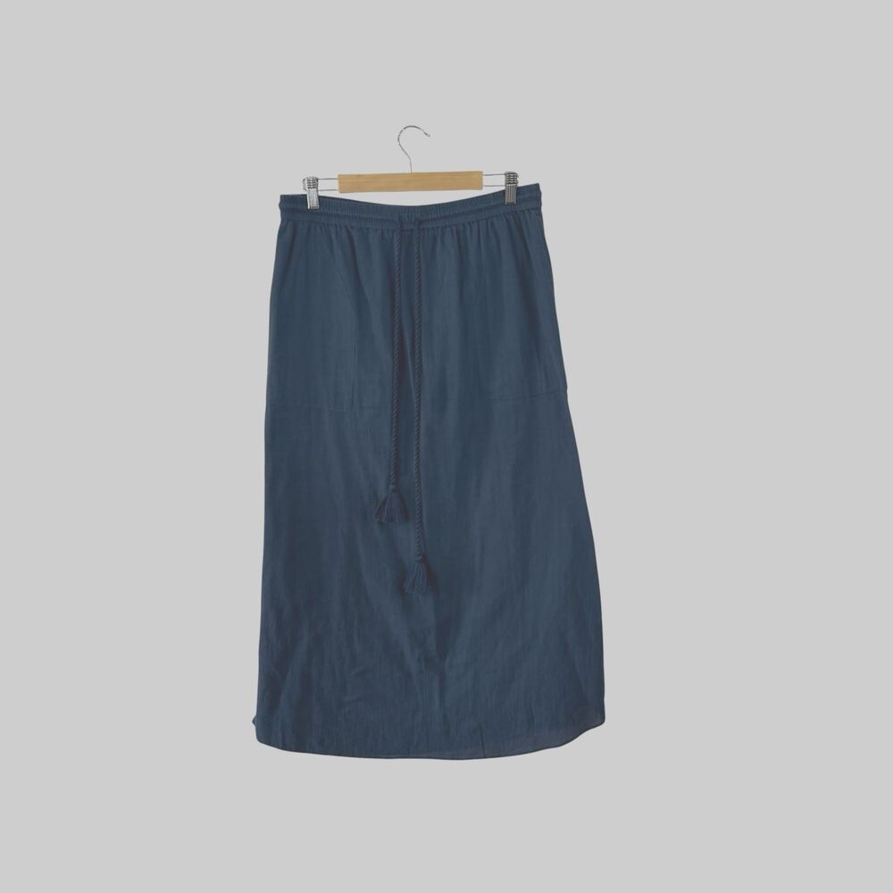 Lilla P Large Skirt Midi/Maxi Blue Cotton Elastic Waist Tassel Drawstring Womens